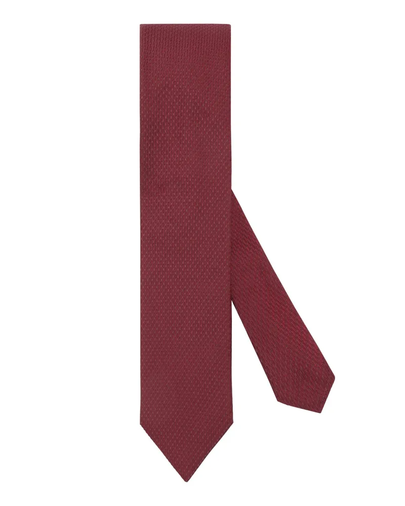 Emporio Armani Schmale Seidenkrawatte mit Kleinmuster in Bordeaux