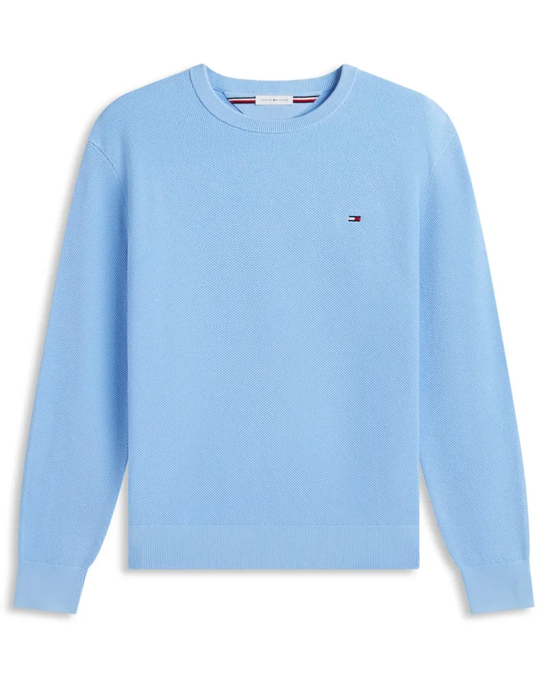 Tommy Hilfiger Baumwoll-Pullover mit Reiskornstruktur und kleiner Logo-Stickerei in Blau