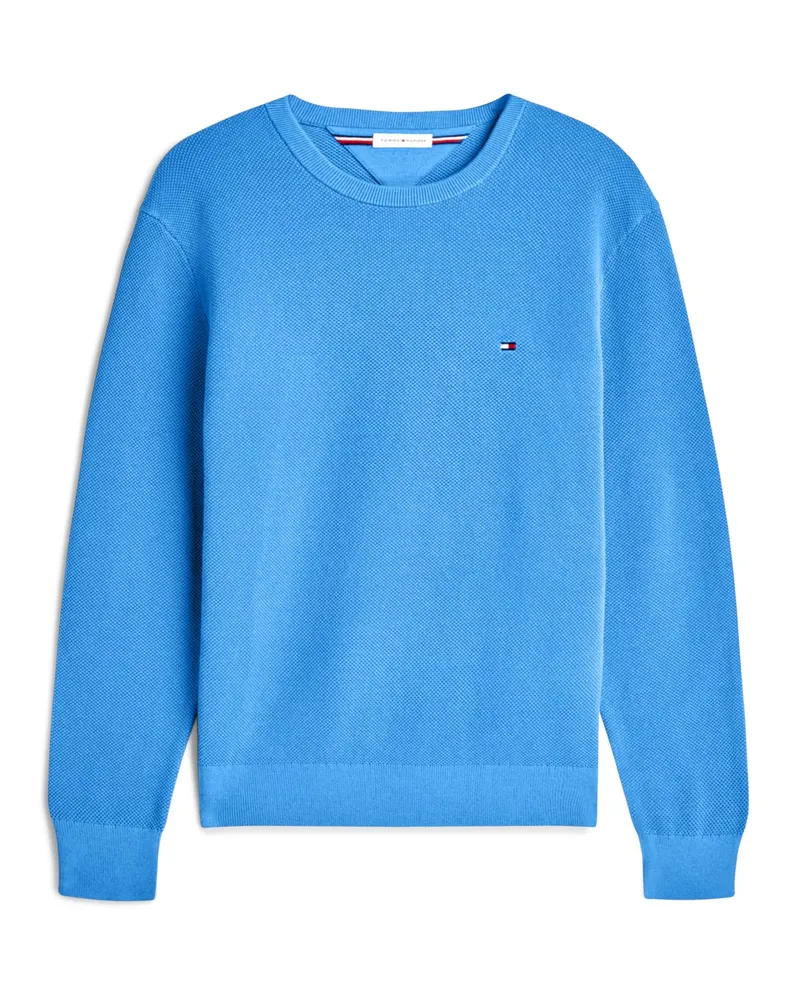 Tommy Hilfiger Baumwoll-Pullover mit Reiskornstruktur und kleiner Logo-Stickerei in Blau