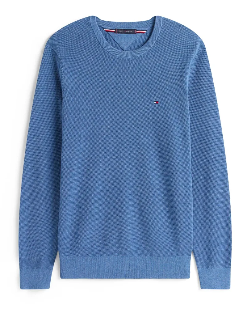 Tommy Hilfiger Baumwoll-Pullover mit Reiskornstruktur und kleiner Logo-Stickerei in Blau