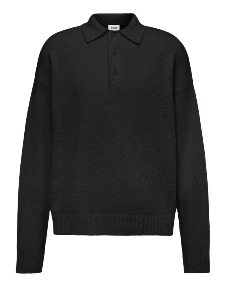 Drykorn Langarm Heavy-Frottee-Poloshirt mit Stretchanteil in Schwarz