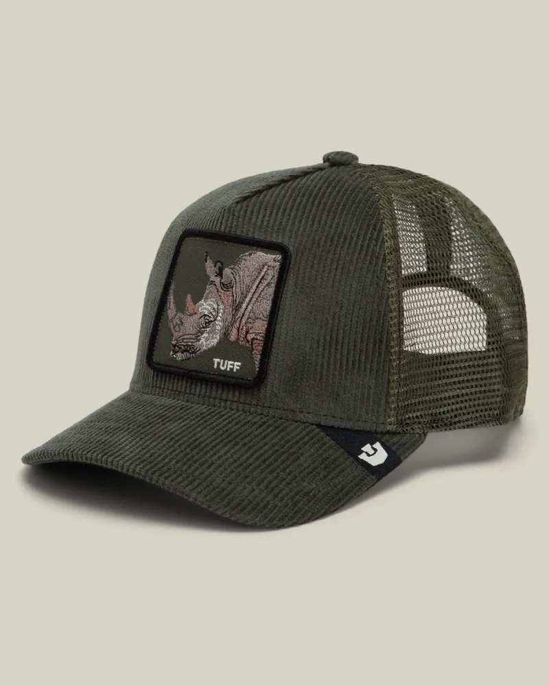 Goorin Bros. Cord-Cap aus einem Baumwoll-Mix mit Büffel-Aufnäher in Oliv