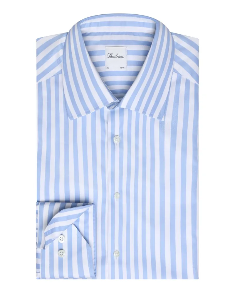 Stenströms Vollzwirn-Baumwollhemd mit Blockstreifen, Regular Fit in Hellblau