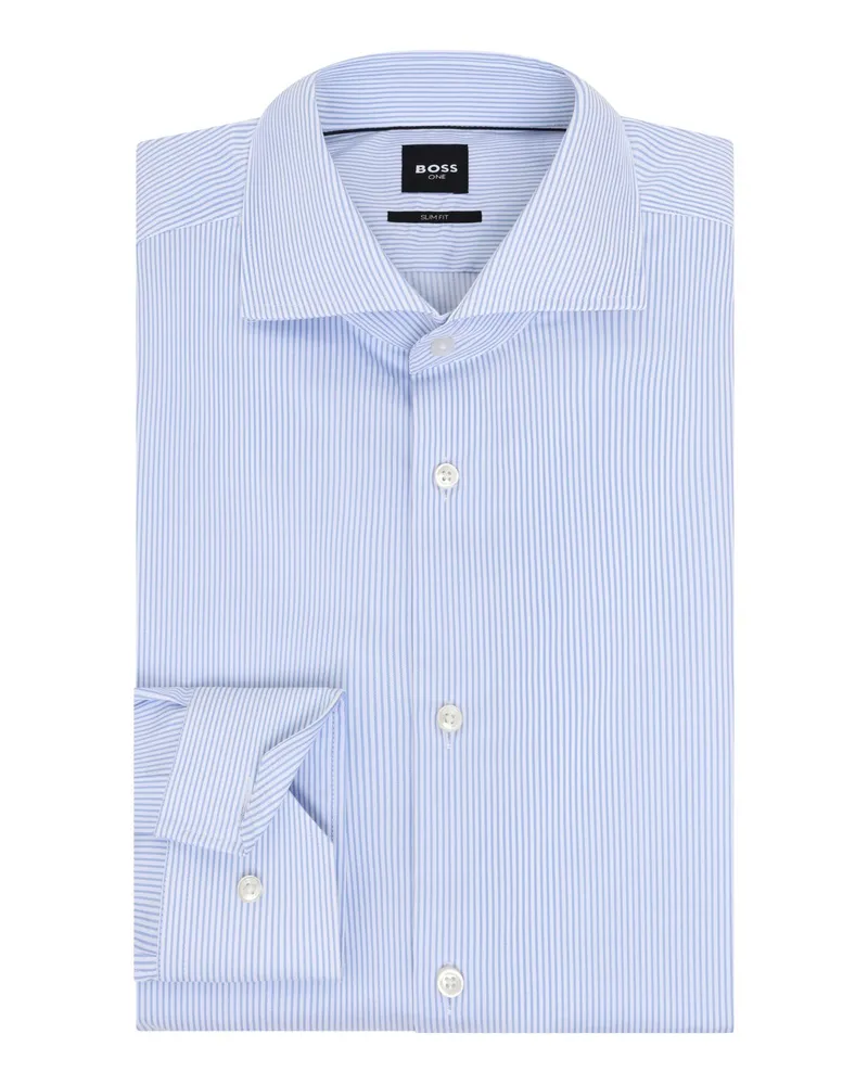 HUGO BOSS Baumwollhemd mit feinem Streifen, Slim Fit in Hellblau