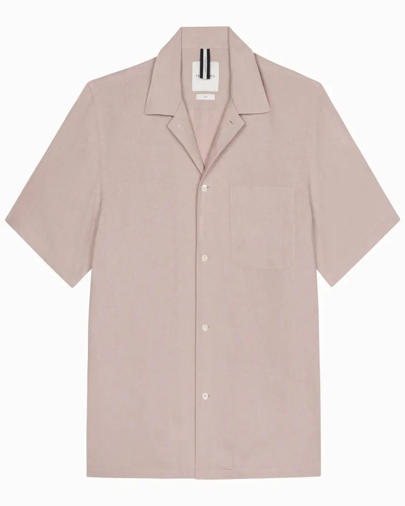 Profuomo Kurzarmhemd aus Leinen mit Variokragen, Relaxed Fit in Rosenrot