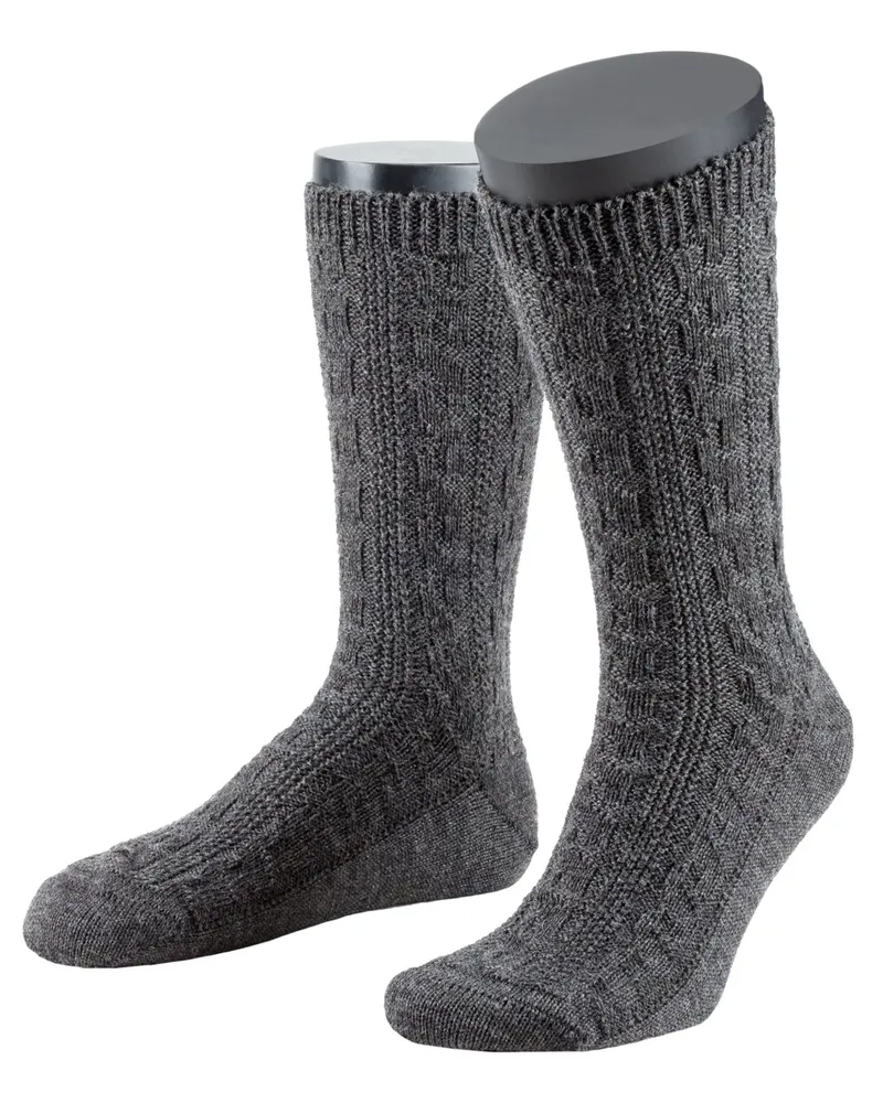 Lusana Trachtensocken mit Zopfmuster in Mittelgrau