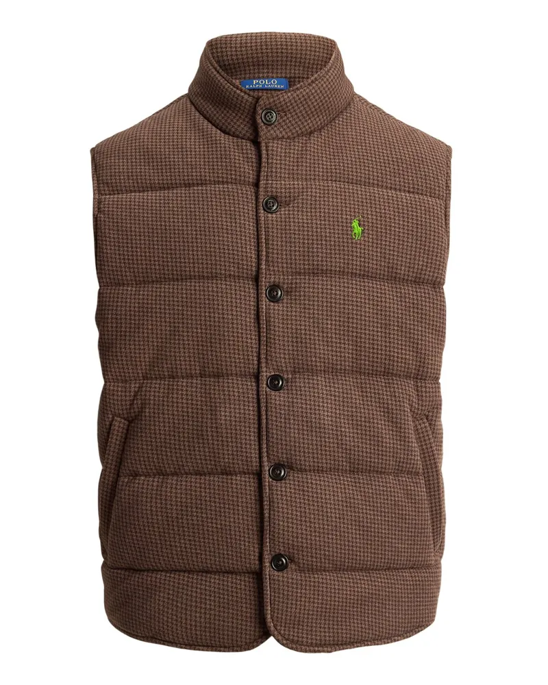 Ralph Lauren Gerippte Steppweste mit Hahnentrittmuster und Pony-Stickerei in Braun