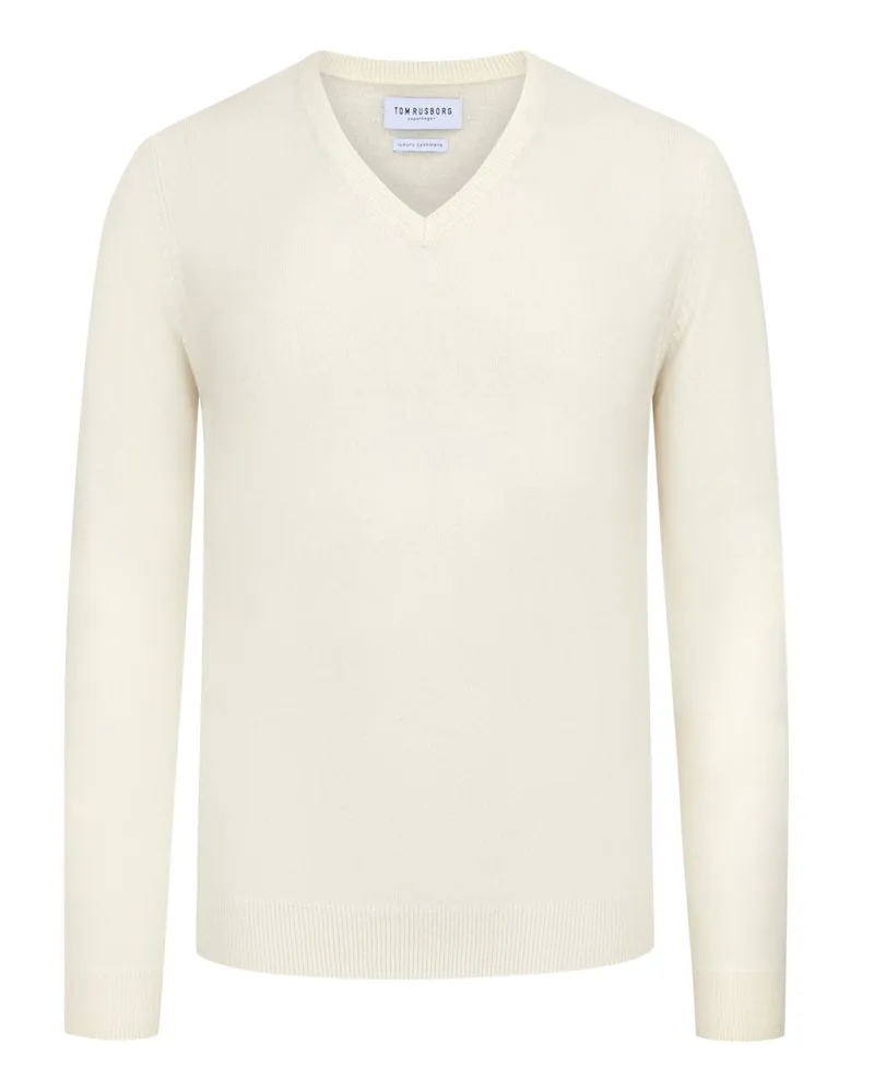 Tom Rusborg Leichter Kaschmirpullover mit V-Ausschnitt in Offwhite