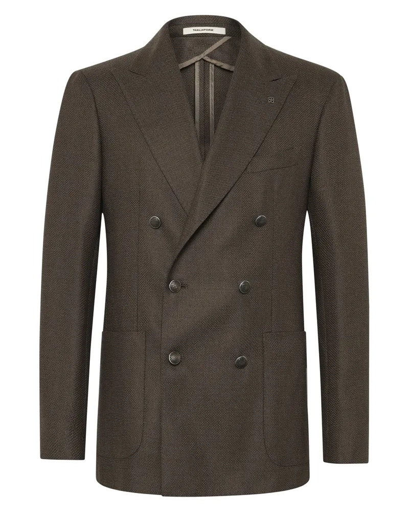 Tagliatore Zweireihiger Wollblazer mit Spitzfasson und aufgesetzten Taschen in Braun