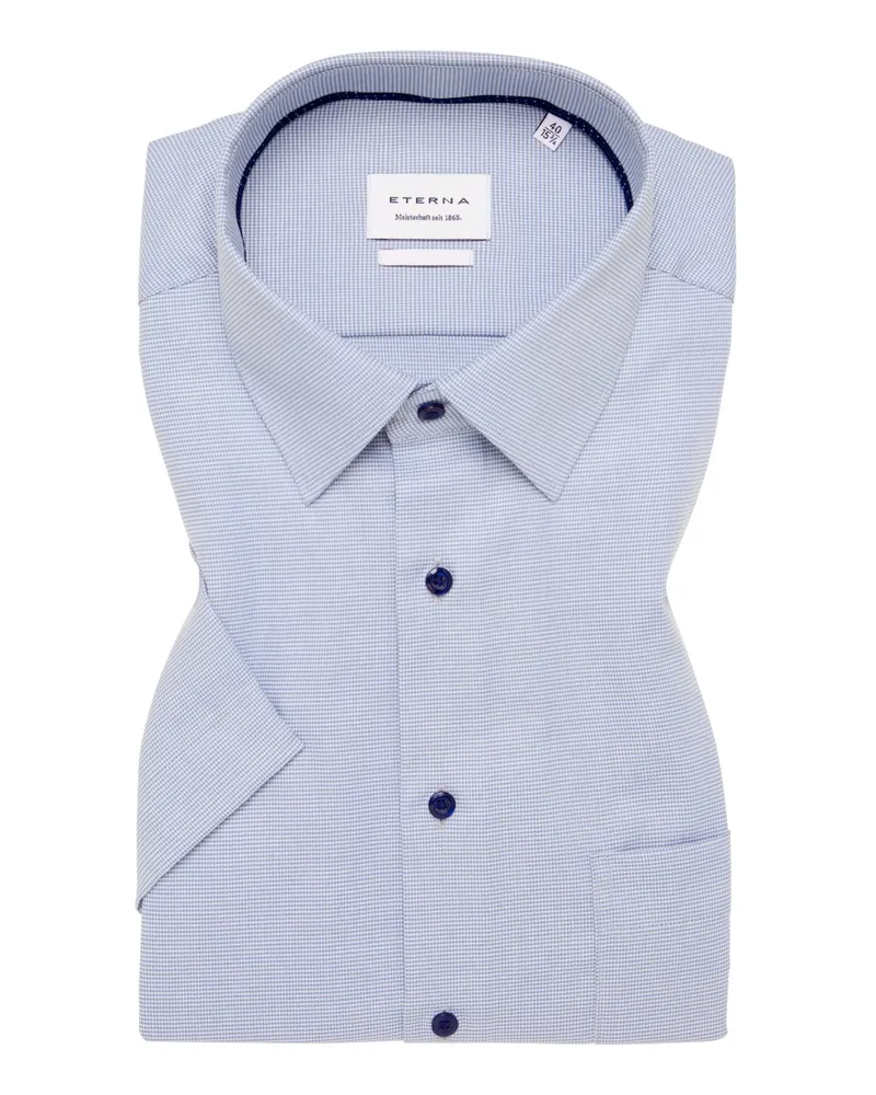 Eterna Bügelfreies Kurzarmhemd mit Kleinmuster, Slim Fit in Hellblau