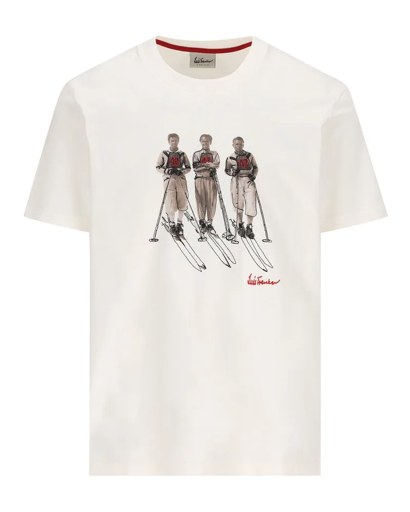 Luis Trenker T-Shirt mit Skifahrer-Print und Stickerei in Weiß