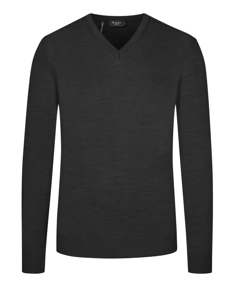 Maerz Softer Pullover aus Merinowolle mit V-Kragen in Anthrazit