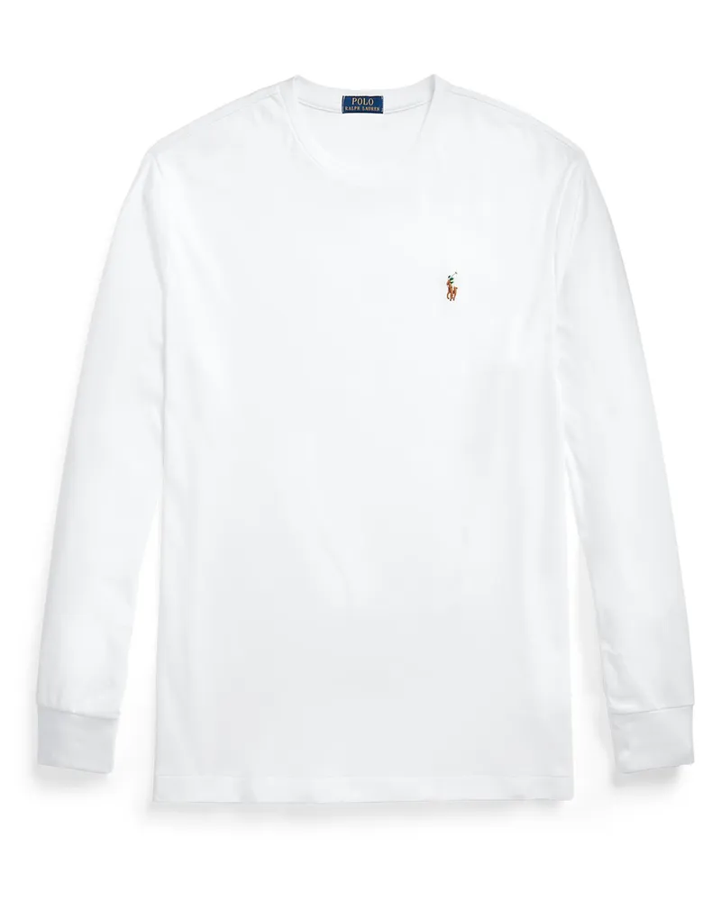 Ralph Lauren Unifarbenes Longsleeve mit kleiner Poloreiter-Stickerei in Weiß