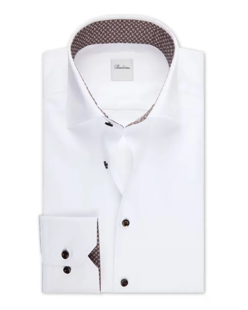 Stenströms Hemd aus Twofold Super Cotton mit Ausputz, Slimline in Weiß