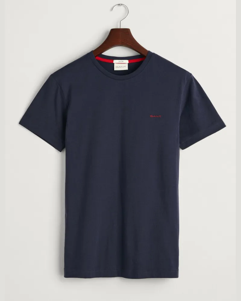 Gant Baumwoll-T-Shirt mit Logostickerei in Marine