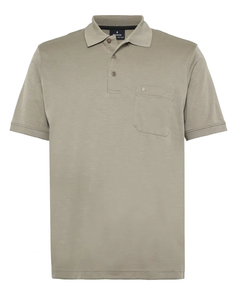 Ragman Glattes Poloshirt mit Brusttasche und Logo-Stickerei in Beige