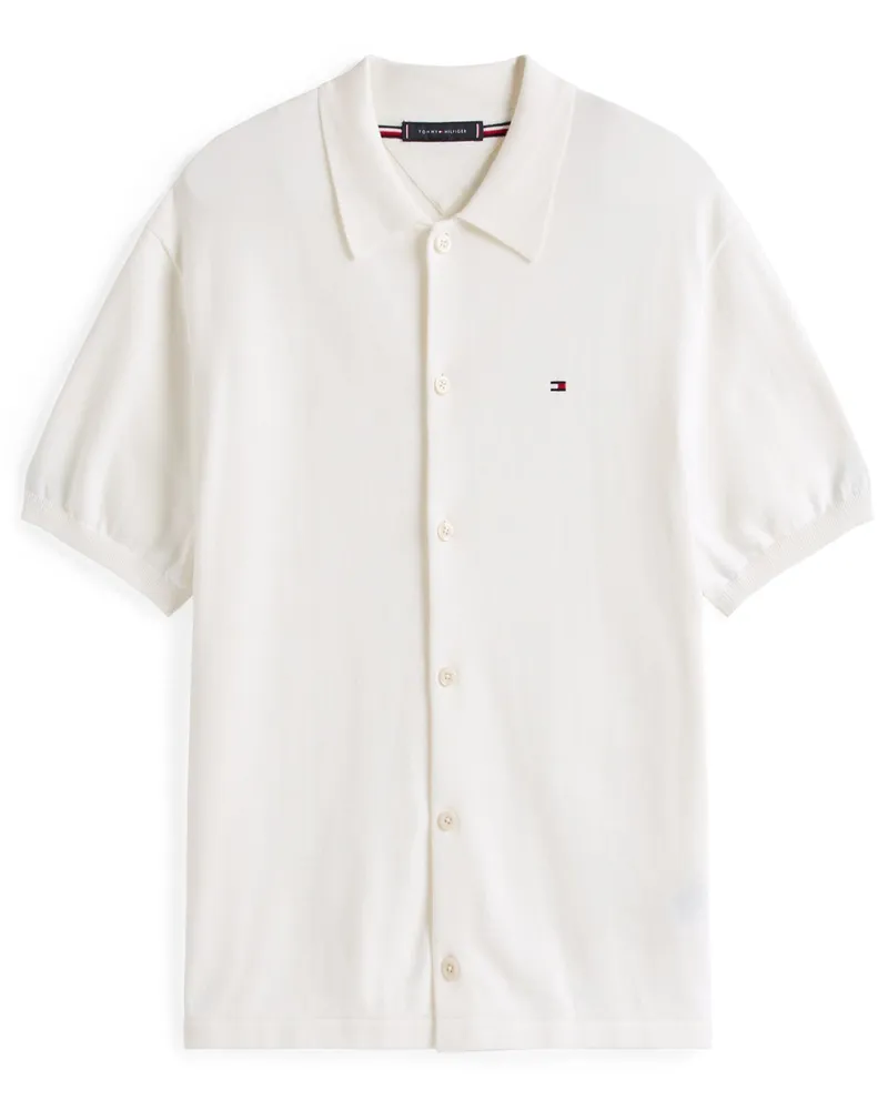 Tommy Hilfiger Kurzarmhemd aus leichtem Baumwollstrick in Offwhite