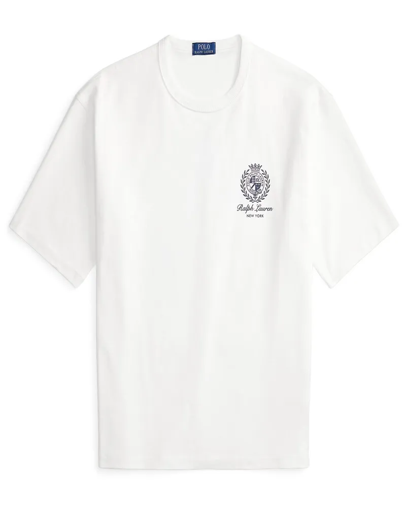 Ralph Lauren T-Shirt aus einem Baumwollstrick mit rückseitigen Wappen-Print, Relaxed Fit in Weiß