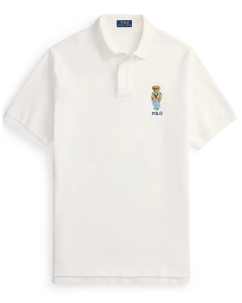 Ralph Lauren Piqué-Poloshirt mit farbiger Polo Bear-Stickerei, Custom Slim Fit in Weiß