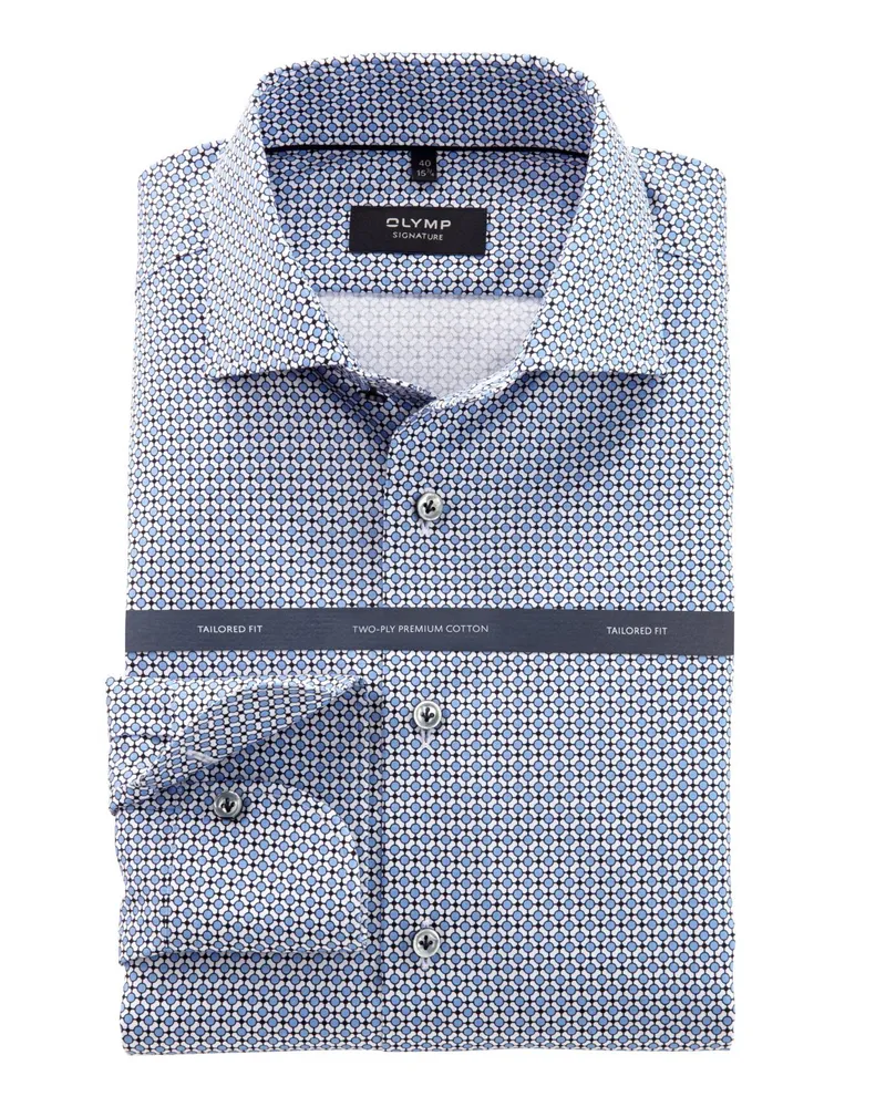 Olymp Signature Hemd aus Baumwolle mit Allover-Print, Tailored Fit in Blau