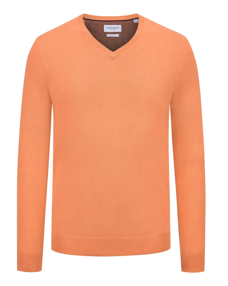 Tom Rusborg Pullover aus Baumwolle und Seide mit V-Ausschnitt in Orange