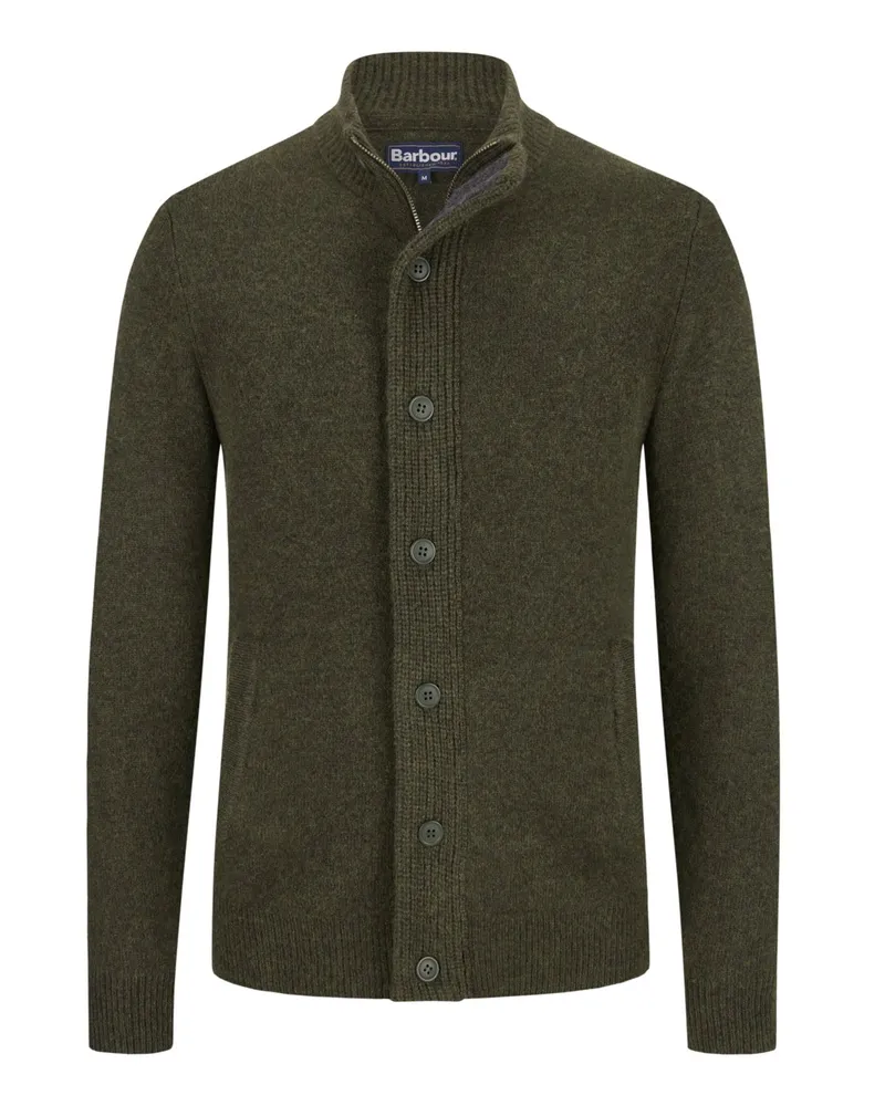 Barbour Cardigan aus Lammwolle mit Knopfleiste und Zip in Grün