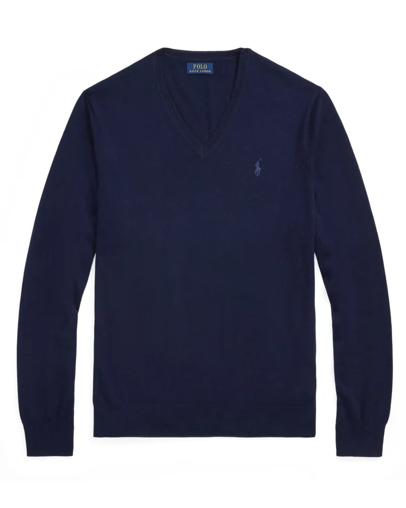Ralph Lauren Leichter Pullover aus waschbarer Merinowolle mit V-Ausschnitt in Marine