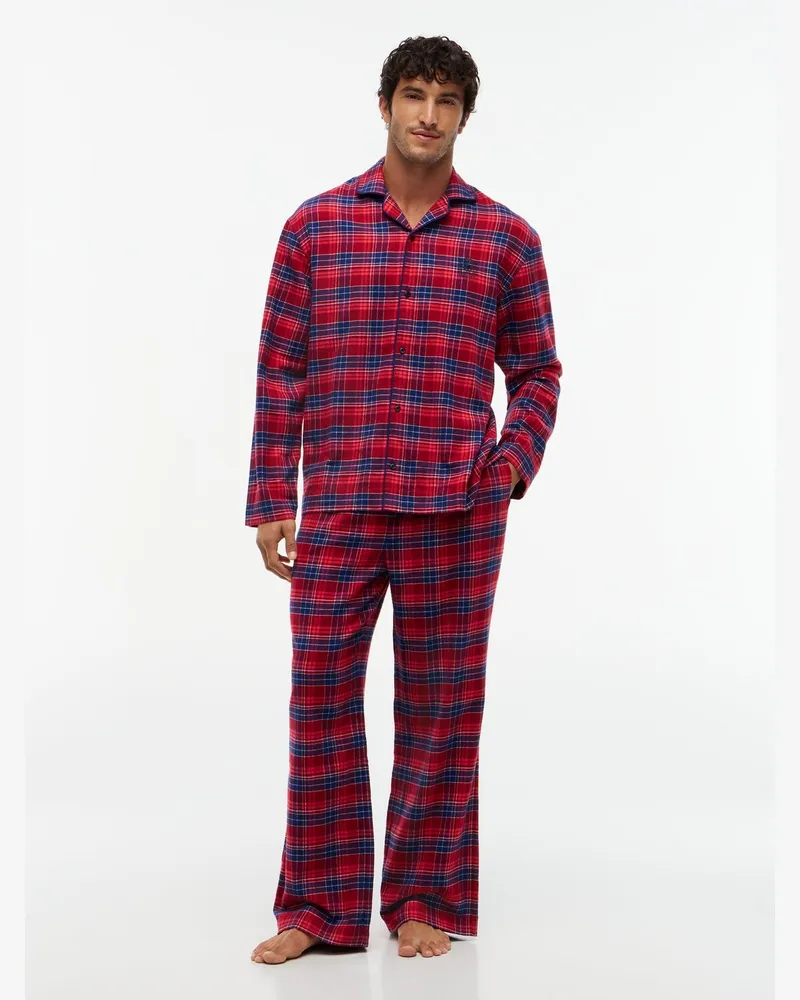 Tommy Hilfiger Entspannter Flanell-Pyjama mit Karomuster, Relaxed Fit in Rot