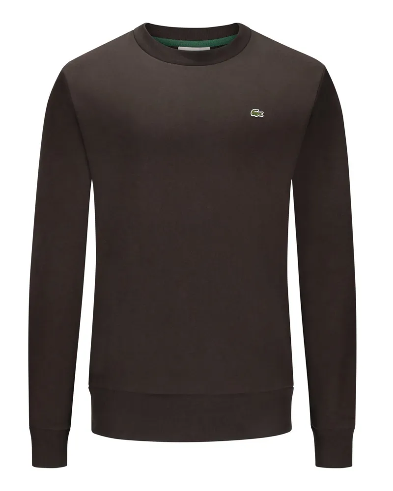 Lacoste Sweatshirt mit kleinem Krokodil-Aufnäher, Classic Fit in Dunkelbraun