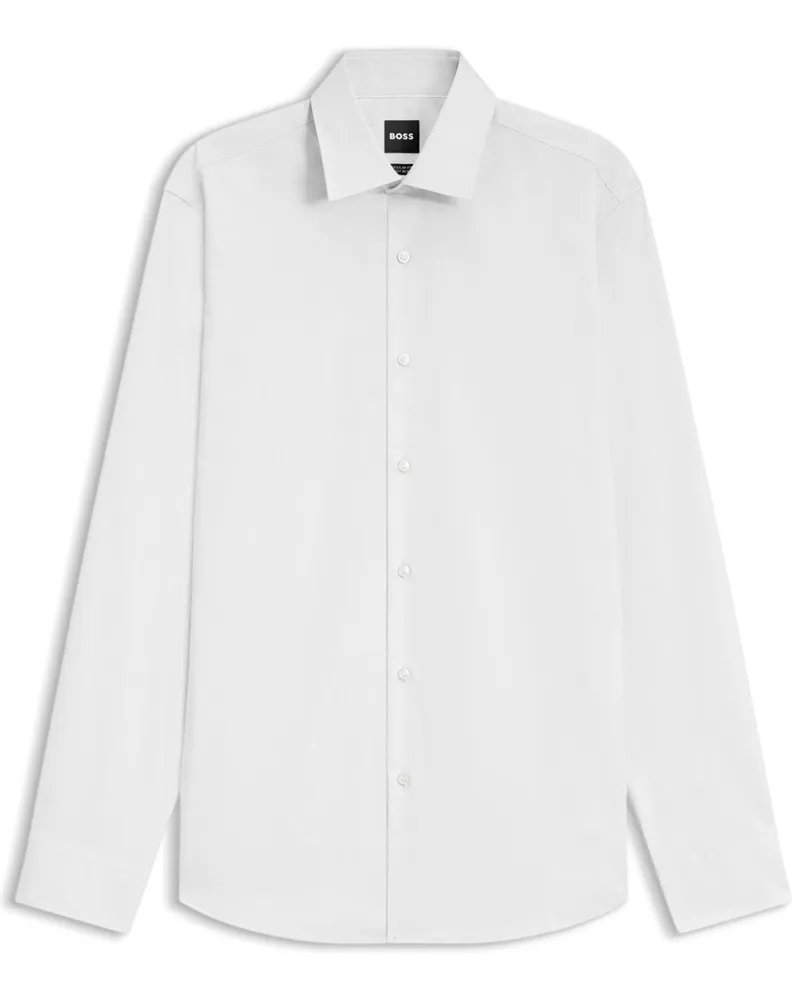 HUGO BOSS Elastisches Baumwollhemd mit Kentkragen, Extralang, Regular in Weiß