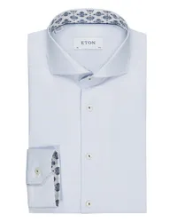 Eton Hemd mit Webstruktur und floralem Ausputz, Super Slim Hellblau