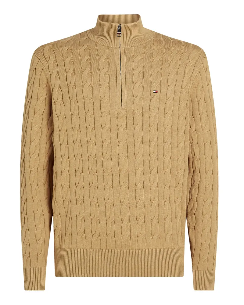 Tommy Hilfiger Troyer in Zopfstrick mit kleiner Logo-Stickerei in Beige