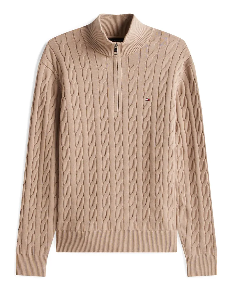 Tommy Hilfiger Troyer in Zopfstrick mit kleiner Logo-Stickerei in Beige