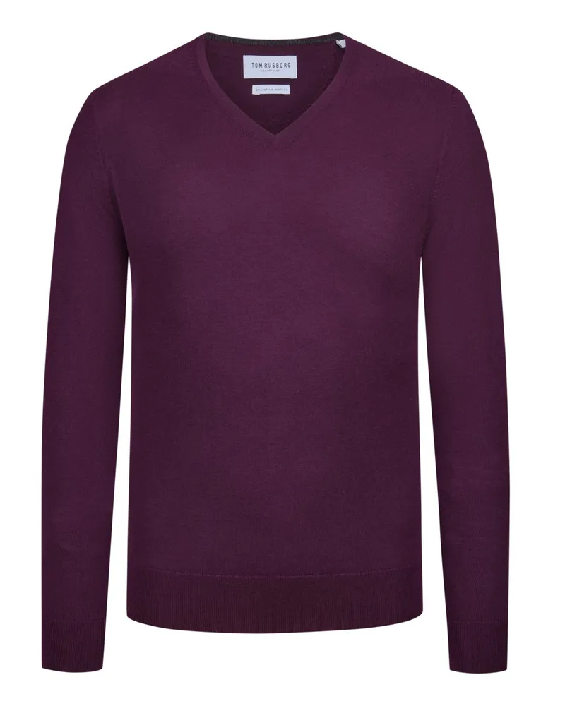 Tom Rusborg Leichter Pullover aus maschinenwaschbarer Merinowolle mit V-Ausschnitt in Bordeaux
