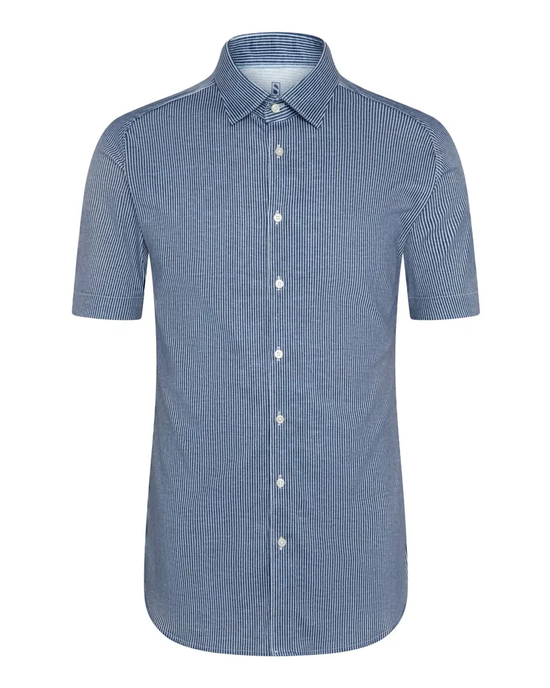 DESOTO Jersey-Kurzarmhemd mit Fineliner-Streifen und Kentkragen, Slim in Marine