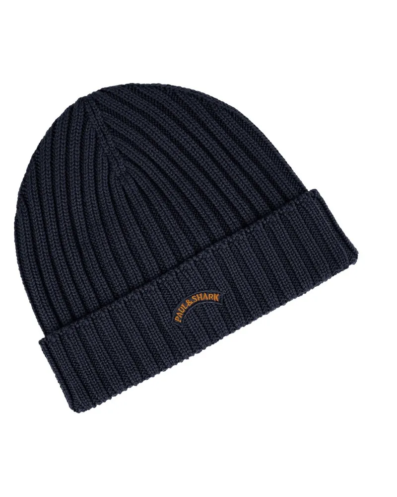 Paul & Shark Strickmütze aus Schurwolle mit Label-Aufnäher in Marine
