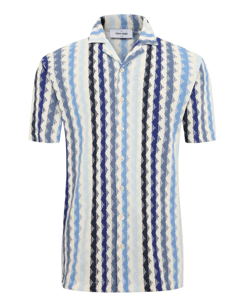 Gran Sasso Strick-Kurzarmhemd aus Baumwolle mit Streifenmuster in Blau