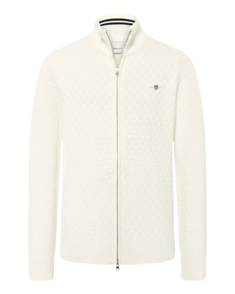 Gant Strickjacke aus Bio-Baumwolle mit Struktur, Regular Fit in Offwhite