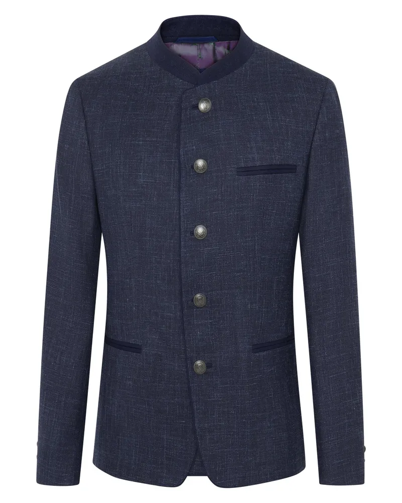 Poldi Traditioneller Trachtenjanker Friedrich aus einem Schurwolle-Leinen-Mix in Blau