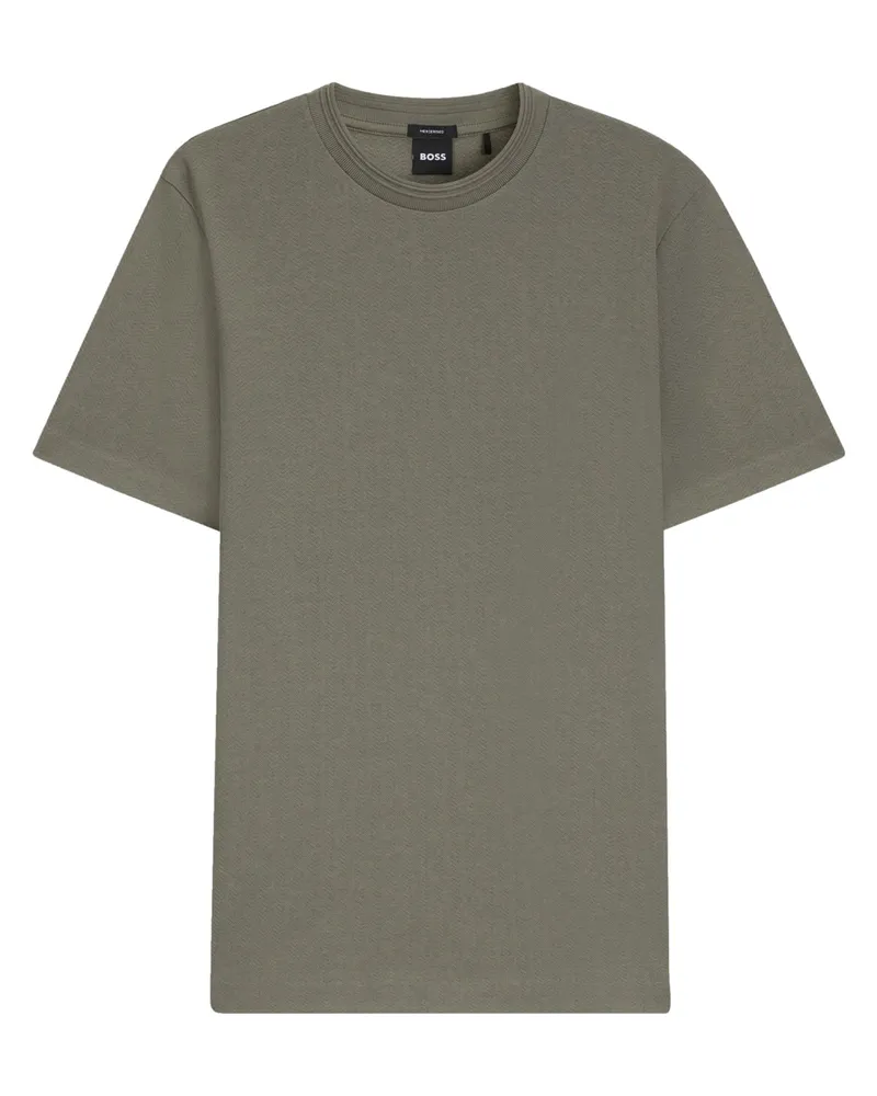HUGO BOSS T-Shirt aus merzerisierter Baumwolle mit Fischgrätstruktur in Khaki