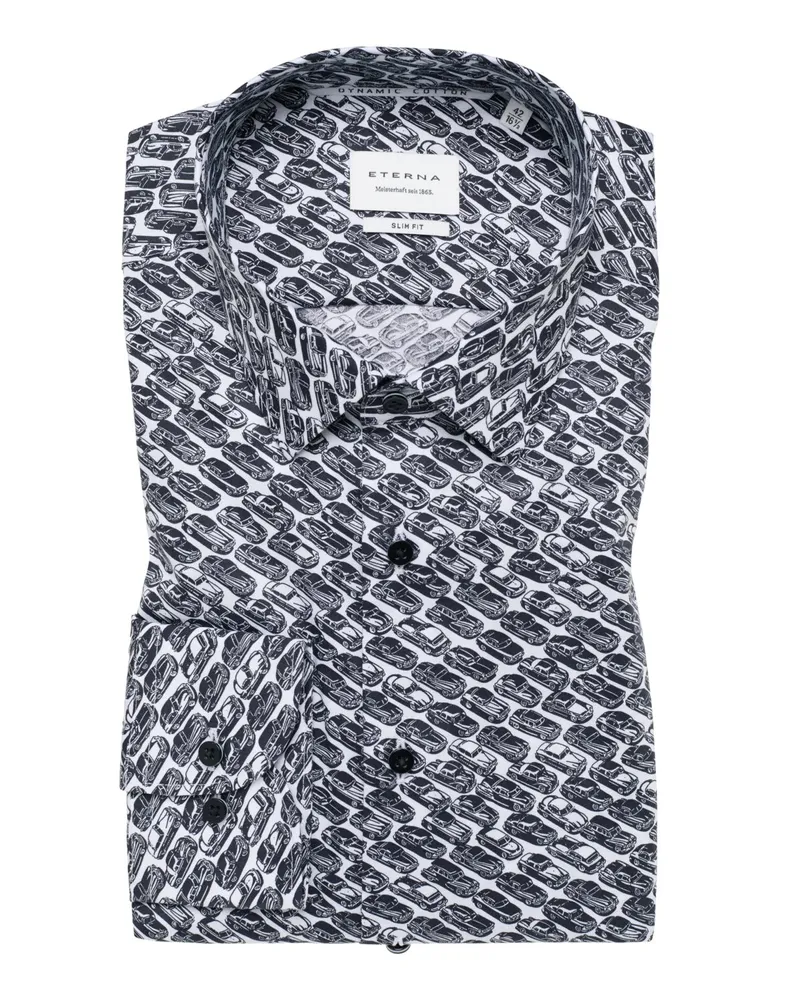 Eterna Bügelfreies Baumwollhemd mit Print, Slim Fit in Schwarz