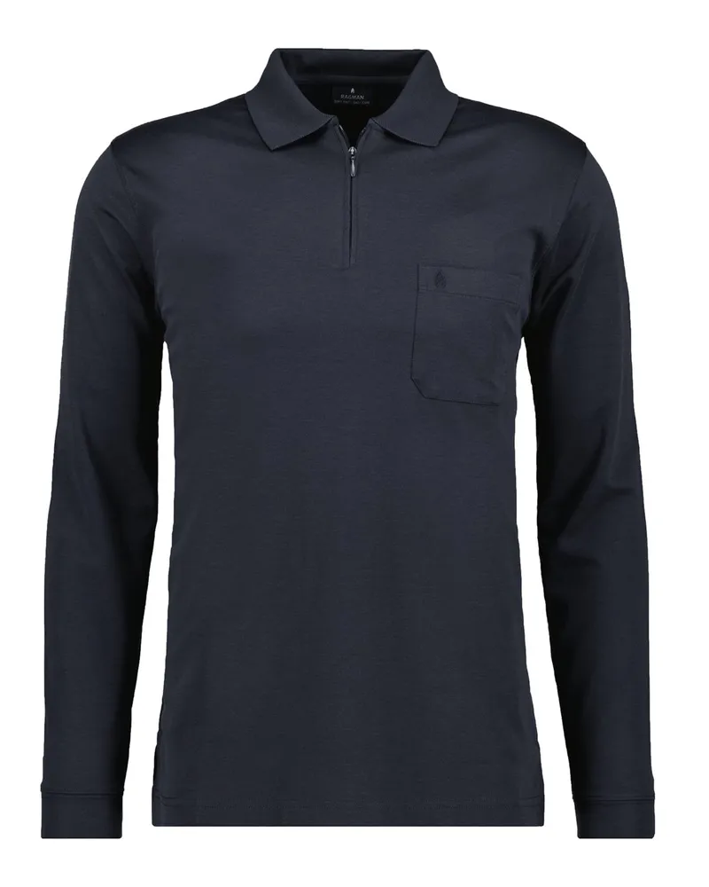 Ragman Langarm-Poloshirt mit Micropima-Baumwolle und Zip in Marine