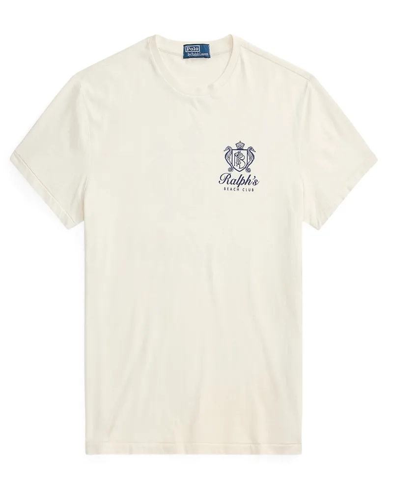 Ralph Lauren T-Shirt mit beidseitigem Beach-Club Print, Classic Fit in Offwhite