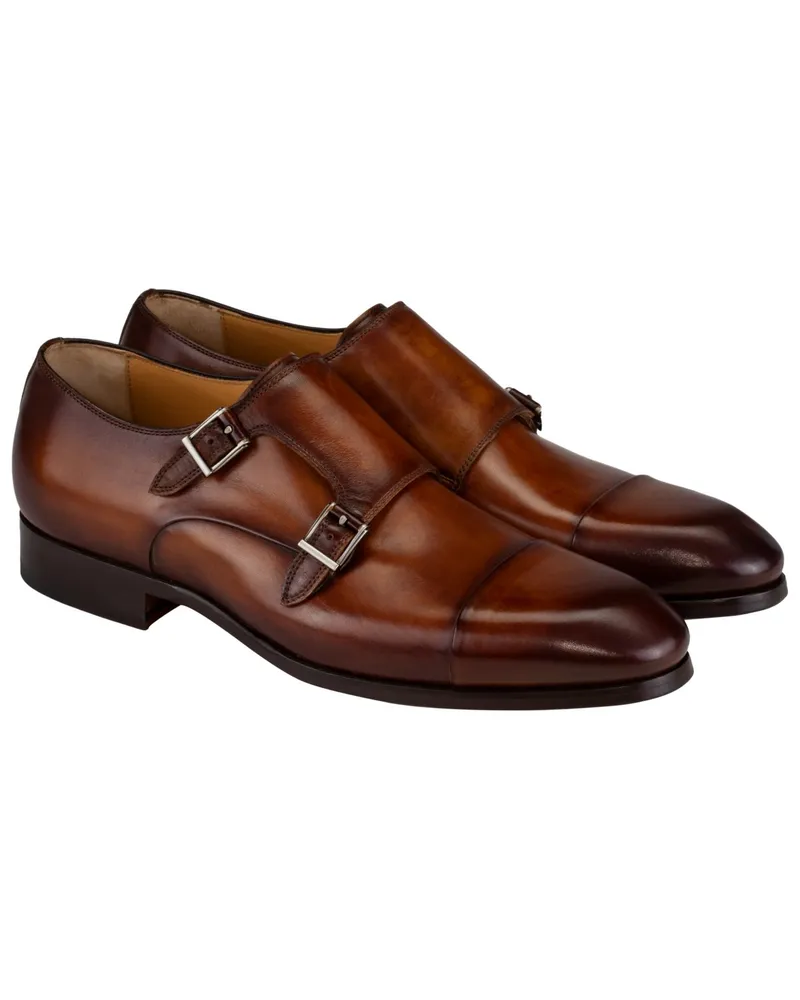 Magnanni Doppelmonk-Schuhe aus Glattleder in Cognac