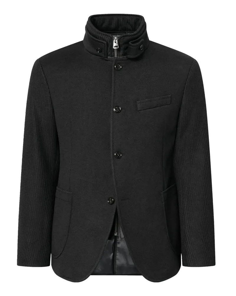 JOOP! Leichtes Strick-Sakko mit Stehkragen und Blende, Slim Fit in Schwarz