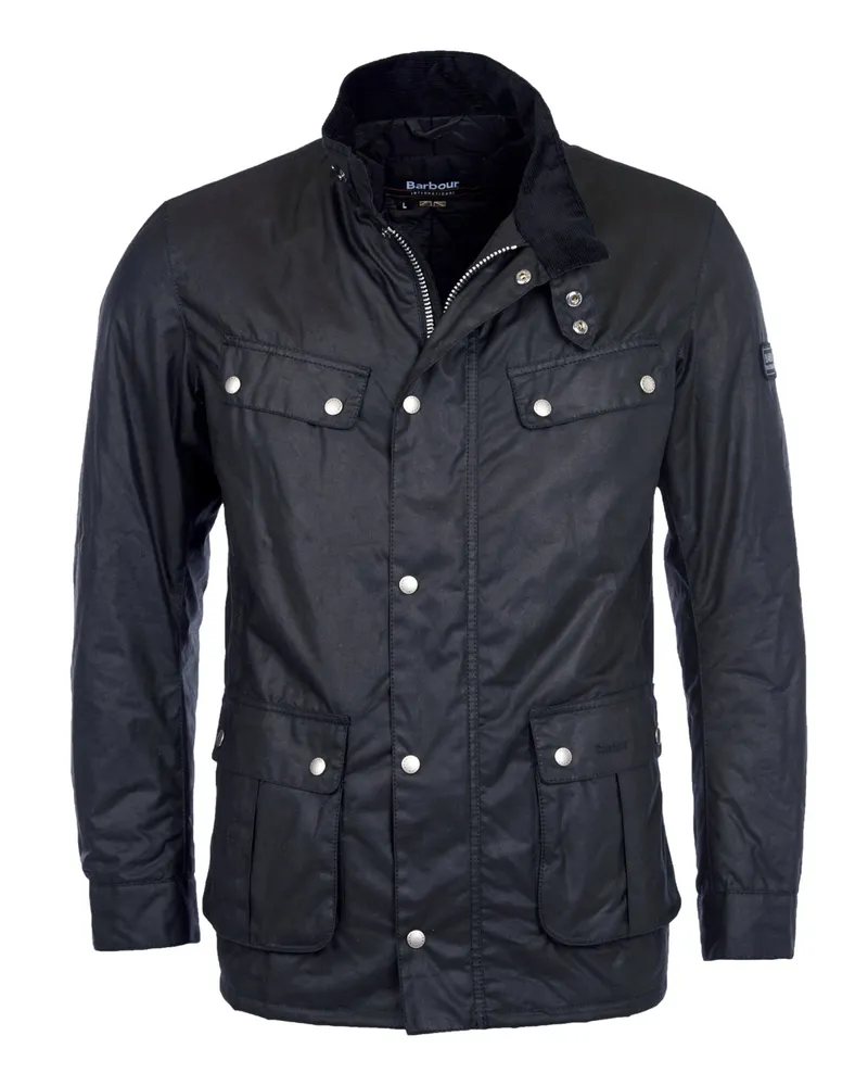 Barbour Wachsjacke Duke im Biker-Look mit Label-Aufnäher in Schwarz