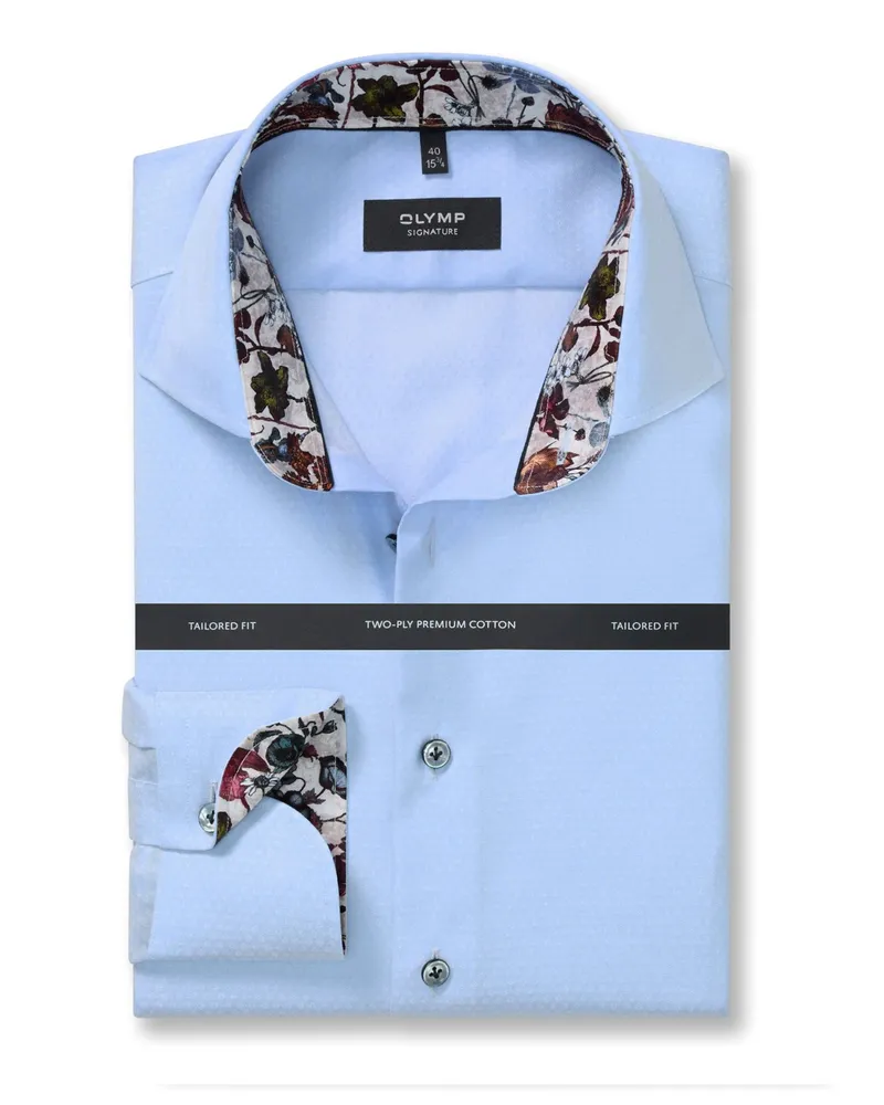 Olymp Signature, Tailored Fit, Hemd mit Struktur und Ausputz in Hellblau