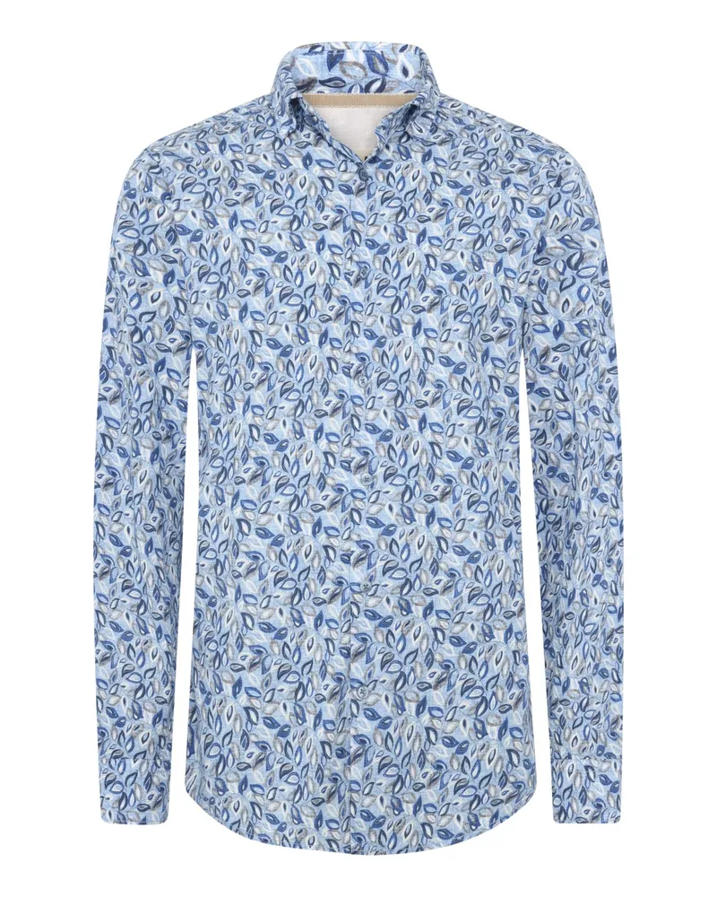 FIL NOIR Casual-Hemd mit floralem Print und Kentkragen, Shaped Fit in Blau