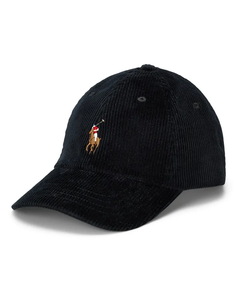 Ralph Lauren Cap in Cord-Qualität mit Pony-Stickerei in Schwarz