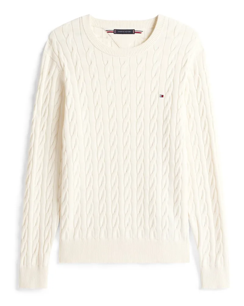 Tommy Hilfiger Leichter Pullover mit O-Neck und Zopfmuster in Offwhite